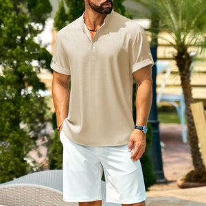 TACVASEN Light khaki Henley Casual Lightweight Beach Shirts