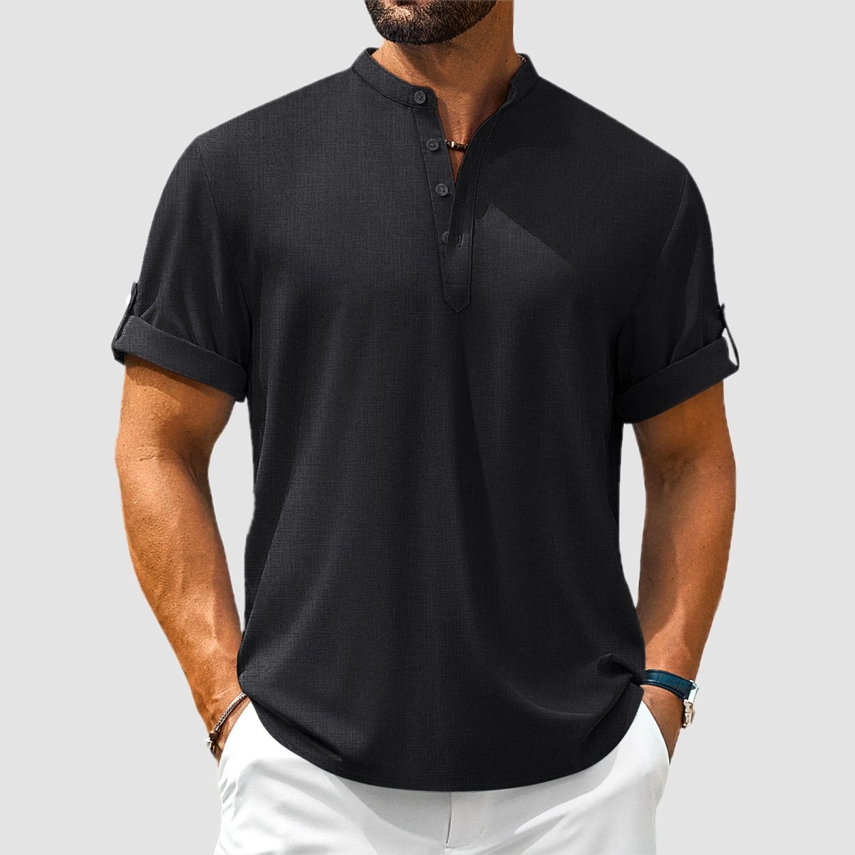 TACVASEN Black Henley Casual Lightweight Beach Shirts