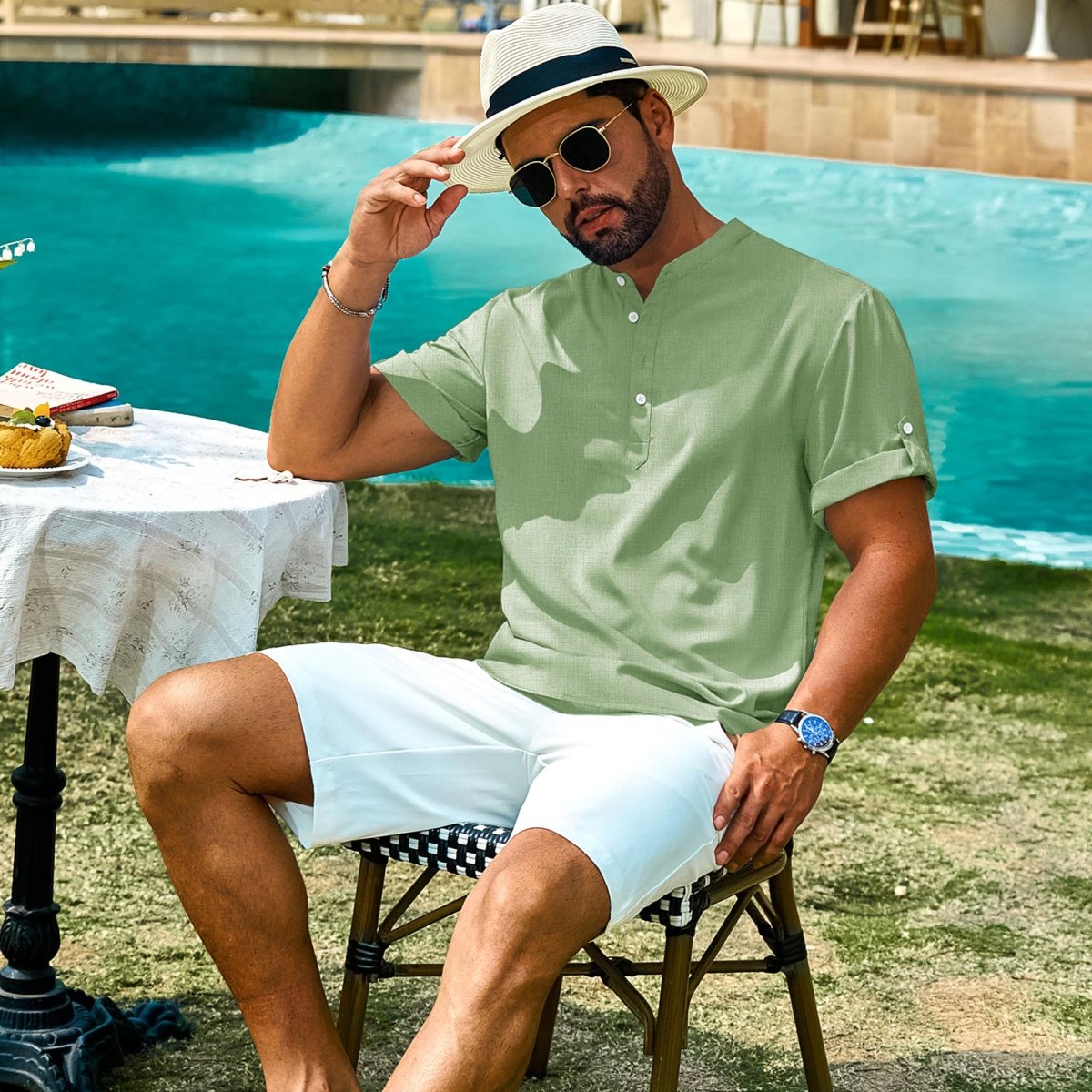 TACVASEN Light green Henley Casual Lightweight Beach Shirts