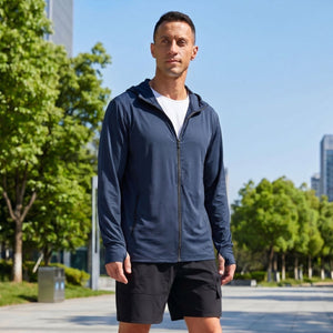TACVASEN Navy Hoodie Lightweight Breathable Quick Dry UV Protection Outdoor Coat