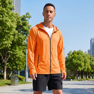 TACVASEN Fluorescent Orange Hoodie Lightweight Breathable Quick Dry UV Protection Outdoor Coat