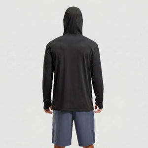 TACVASEN Black Hoodie Lightweight Breathable Quick Dry UV Protection Outdoor Coat