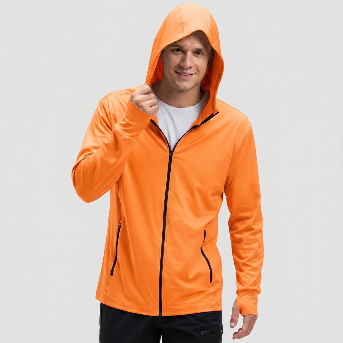 TACVASEN Fluorescent Orange Hoodie Lightweight Breathable Quick Dry UV Protection Outdoor Coat