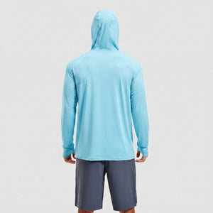 TACVASEN Light Blue Hoodie Lightweight Breathable Quick Dry UV Protection Outdoor Coat
