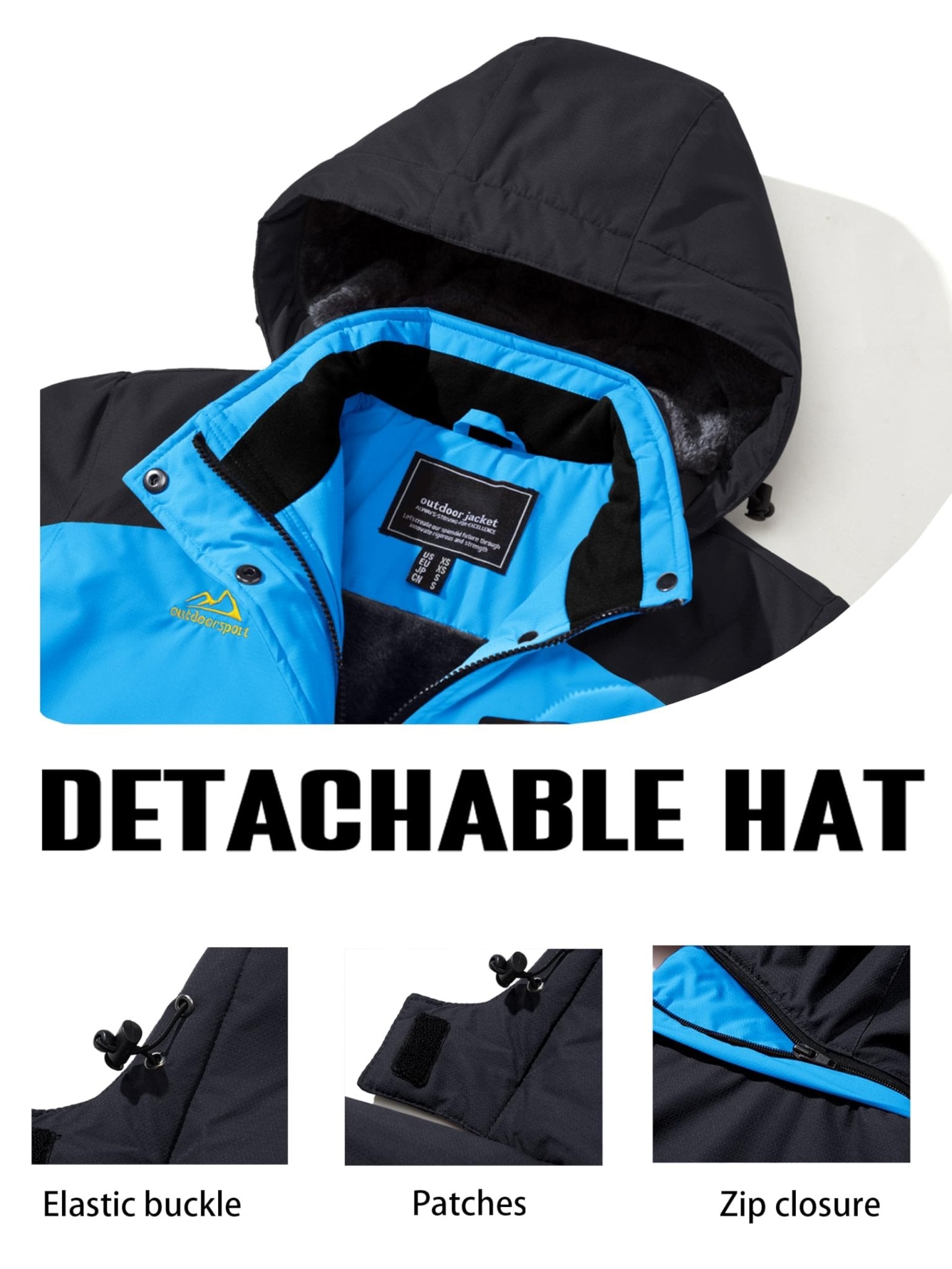 TACVASEN Blue Black Insulated Fleece Lined Winter Hiking Jacket