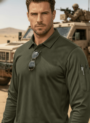 TACVASEN Army Green Long Sleeve Quick Dry Tactical Performance Polo Shirt