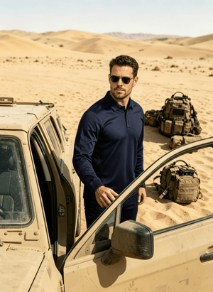 TACVASEN Navy Long Sleeve Quick Dry Tactical Performance Polo Shirt