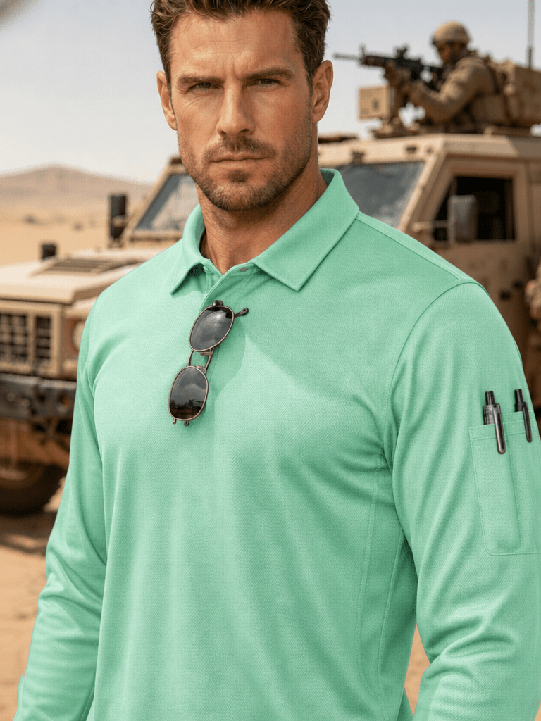 TACVASEN Mint Green Long Sleeve Quick Dry Tactical Performance Polo Shirt