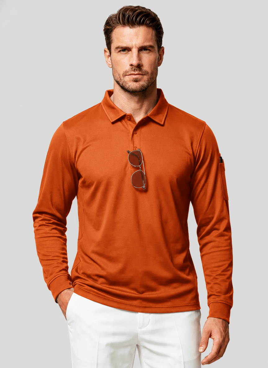 TACVASEN Orange Long Sleeve Quick Dry Tactical Performance Polo Shirt