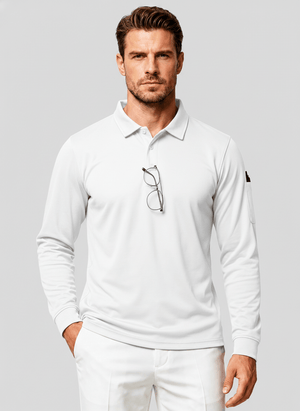 TACVASEN White Long Sleeve Quick Dry Tactical Performance Polo Shirt
