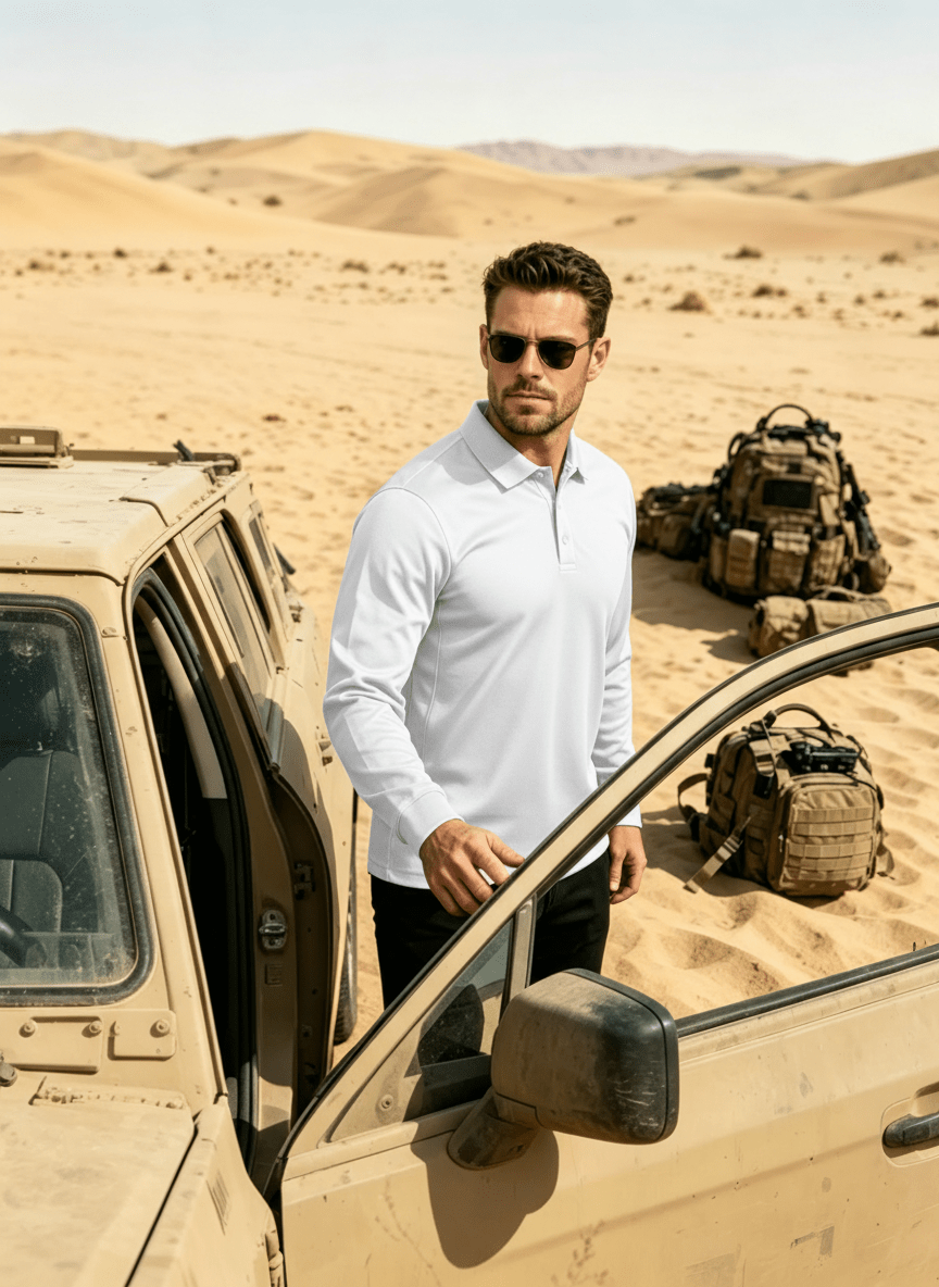 TACVASEN White Long Sleeve Quick Dry Tactical Performance Polo Shirt