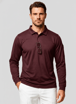 TACVASEN Wine Red Long Sleeve Quick Dry Tactical Performance Polo Shirt