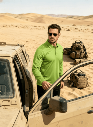 TACVASEN Yellow Green Long Sleeve Quick Dry Tactical Performance Polo Shirt