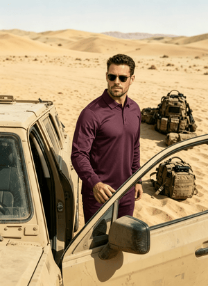 TACVASEN Wine Red Long Sleeve Quick Dry Tactical Performance Polo Shirt
