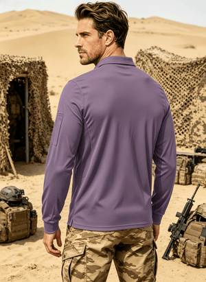 TACVASEN Light Purple Long Sleeve Quick Dry Tactical Performance Polo Shirt