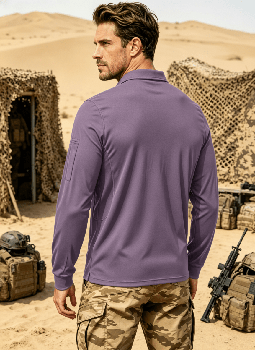 TACVASEN Light Purple Long Sleeve Quick Dry Tactical Performance Polo Shirt