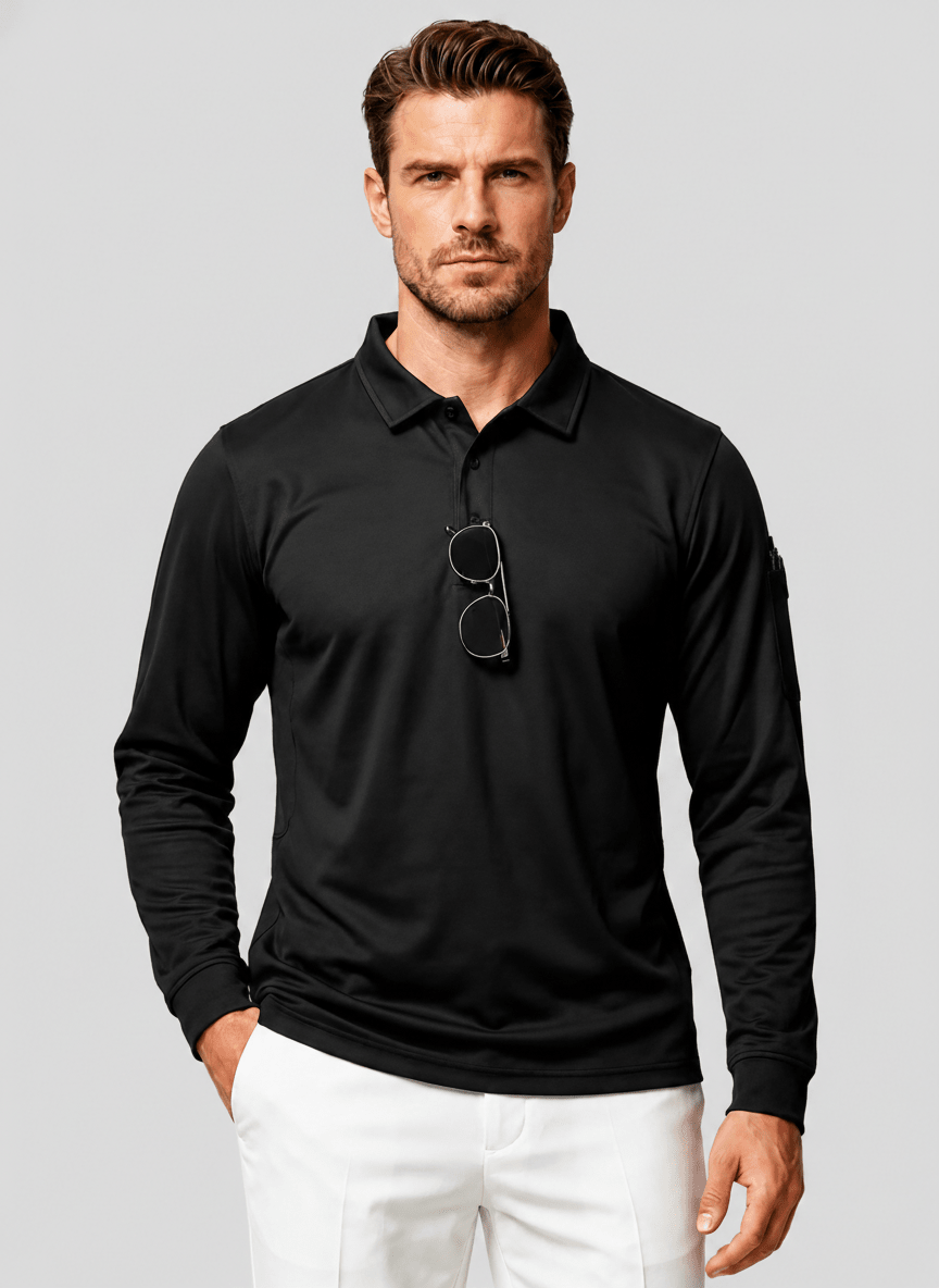TACVASEN Dark Grey Long Sleeve Quick Dry Tactical Performance Polo Shirt