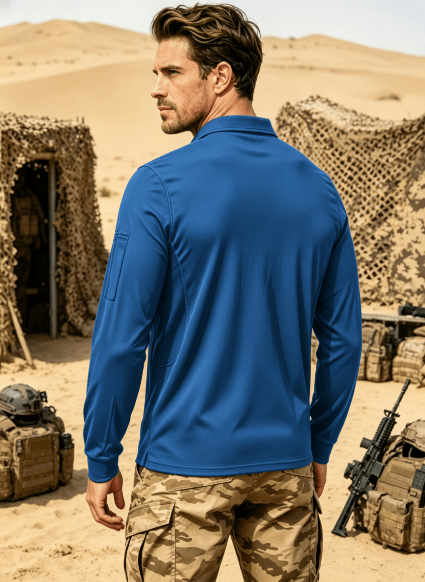 TACVASEN Azure Long Sleeve Quick Dry Tactical Performance Polo Shirt