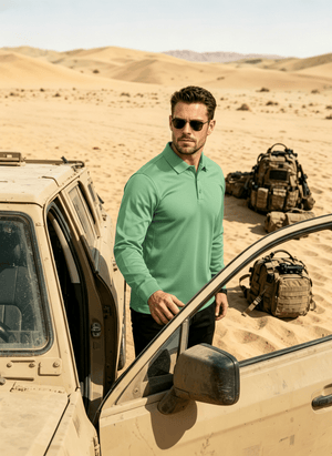 TACVASEN Mint Green Long Sleeve Quick Dry Tactical Performance Polo Shirt