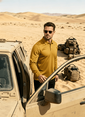 TACVASEN Yellow Long Sleeve Quick Dry Tactical Performance Polo Shirt