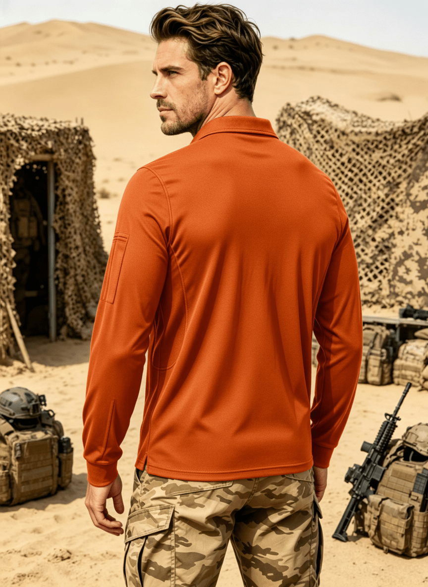 TACVASEN Orange Long Sleeve Quick Dry Tactical Performance Polo Shirt