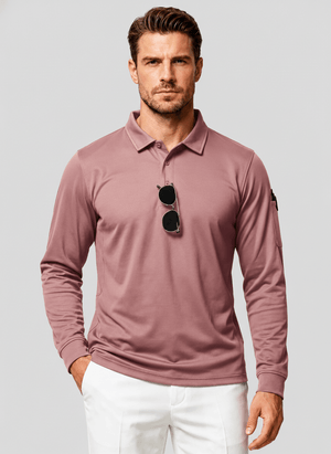 TACVASEN Greyish Pink Long Sleeve Quick Dry Tactical Performance Polo Shirt