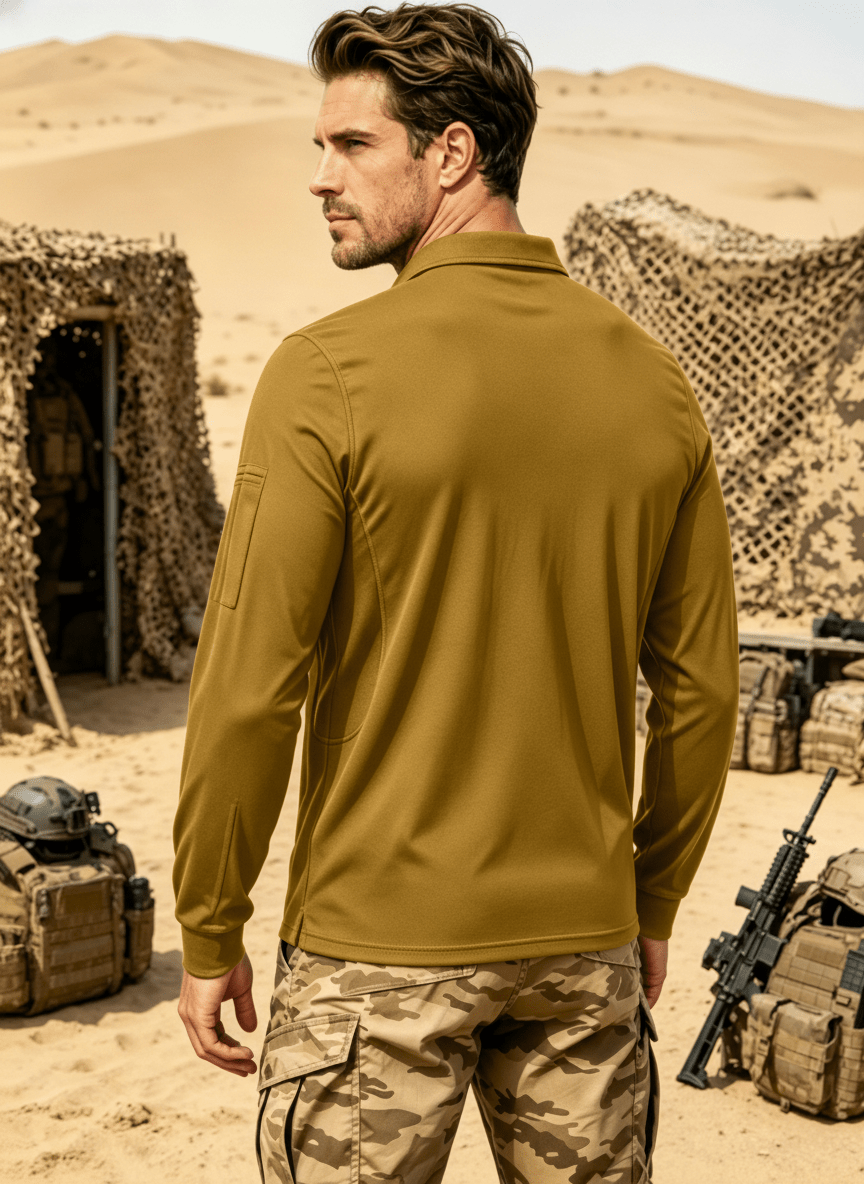 TACVASEN Yellow Long Sleeve Quick Dry Tactical Performance Polo Shirt