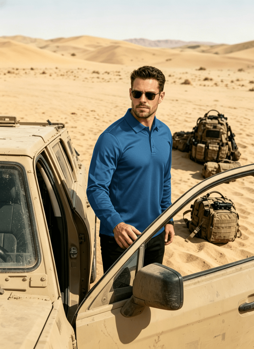 TACVASEN Azure Long Sleeve Quick Dry Tactical Performance Polo Shirt