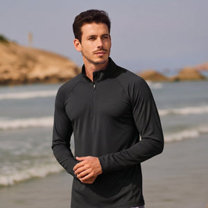 TACVASEN Black Long Sleeve Sun Shirt UPF 50+ Zip Fishing Running Rashguard