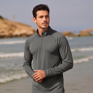 TACVASEN Dark Grey Long Sleeve Sun Shirt UPF 50+ Zip Fishing Running Rashguard