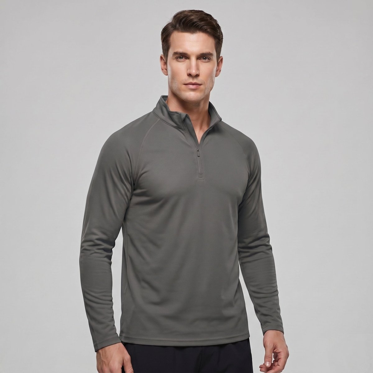 TACVASEN Dark Grey Long Sleeve Sun Shirt UPF 50+ Zip Fishing Running Rashguard