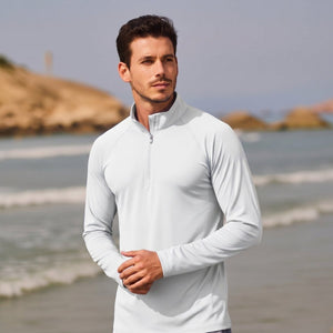 TACVASEN White Long Sleeve Sun Shirt UPF 50+ Zip Fishing Running Rashguard