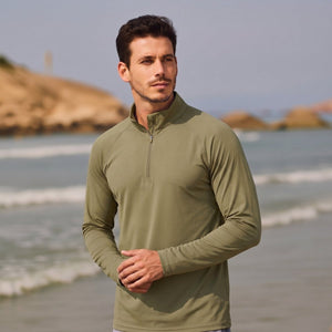 TACVASEN Dull Cyan Long Sleeve Sun Shirt UPF 50+ Zip Fishing Running Rashguard