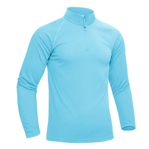 TACVASEN Light Blue Long Sleeve Sun Shirt UPF 50+ Zip Fishing Running Rashguard