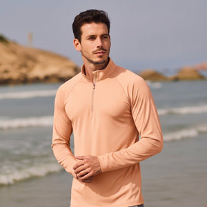 TACVASEN Apricot Long Sleeve Sun Shirt UPF 50+ Zip Fishing Running Rashguard