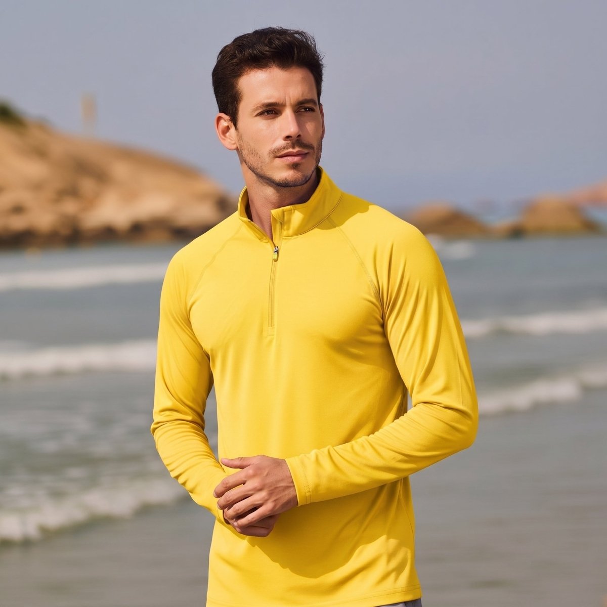 TACVASEN Yellow Long Sleeve Sun Shirt UPF 50+ Zip Fishing Running Rashguard