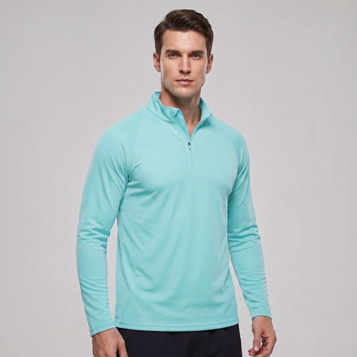 TACVASEN Lake Blue Long Sleeve Sun Shirt UPF 50+ Zip Fishing Running Rashguard
