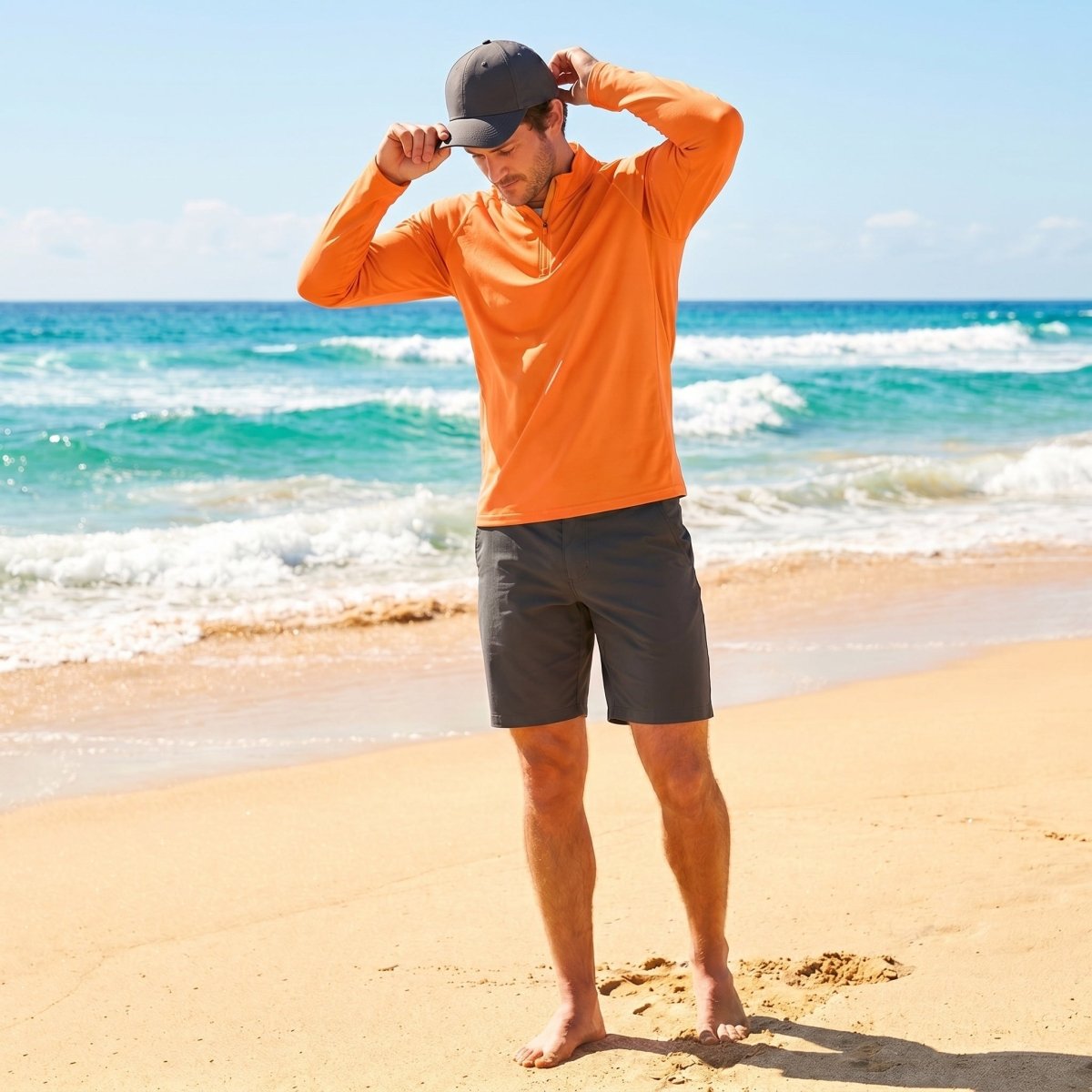 TACVASEN Orange Long Sleeve Sun Shirt UPF 50+ Zip Fishing Running Rashguard