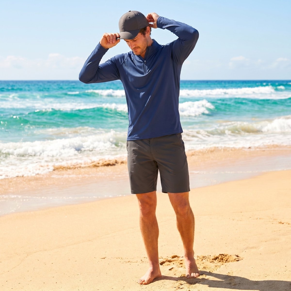 TACVASEN Navy Long Sleeve Sun Shirt UPF 50+ Zip Fishing Running Rashguard