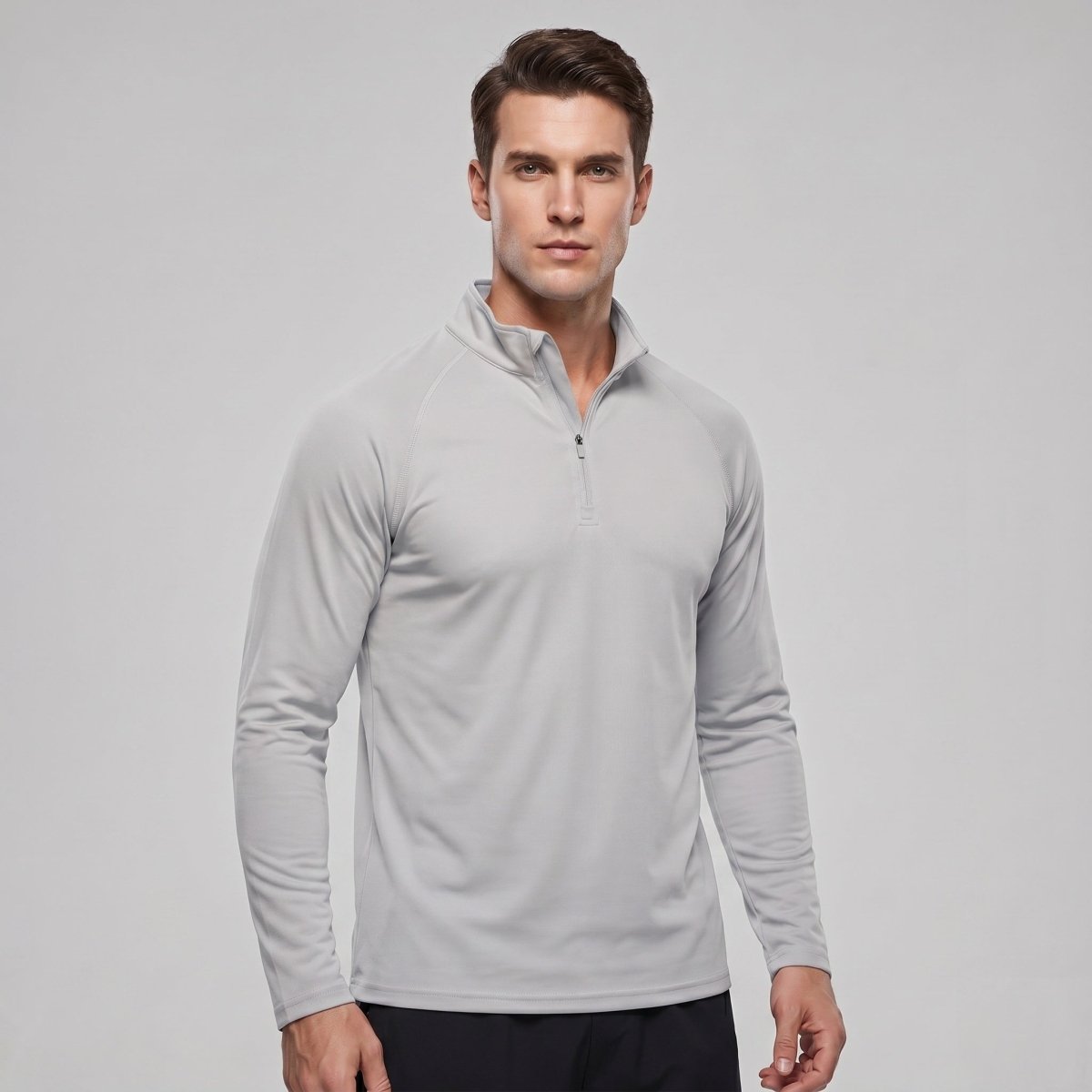 TACVASEN Light Grey Long Sleeve Sun Shirt UPF 50+ Zip Fishing Running Rashguard
