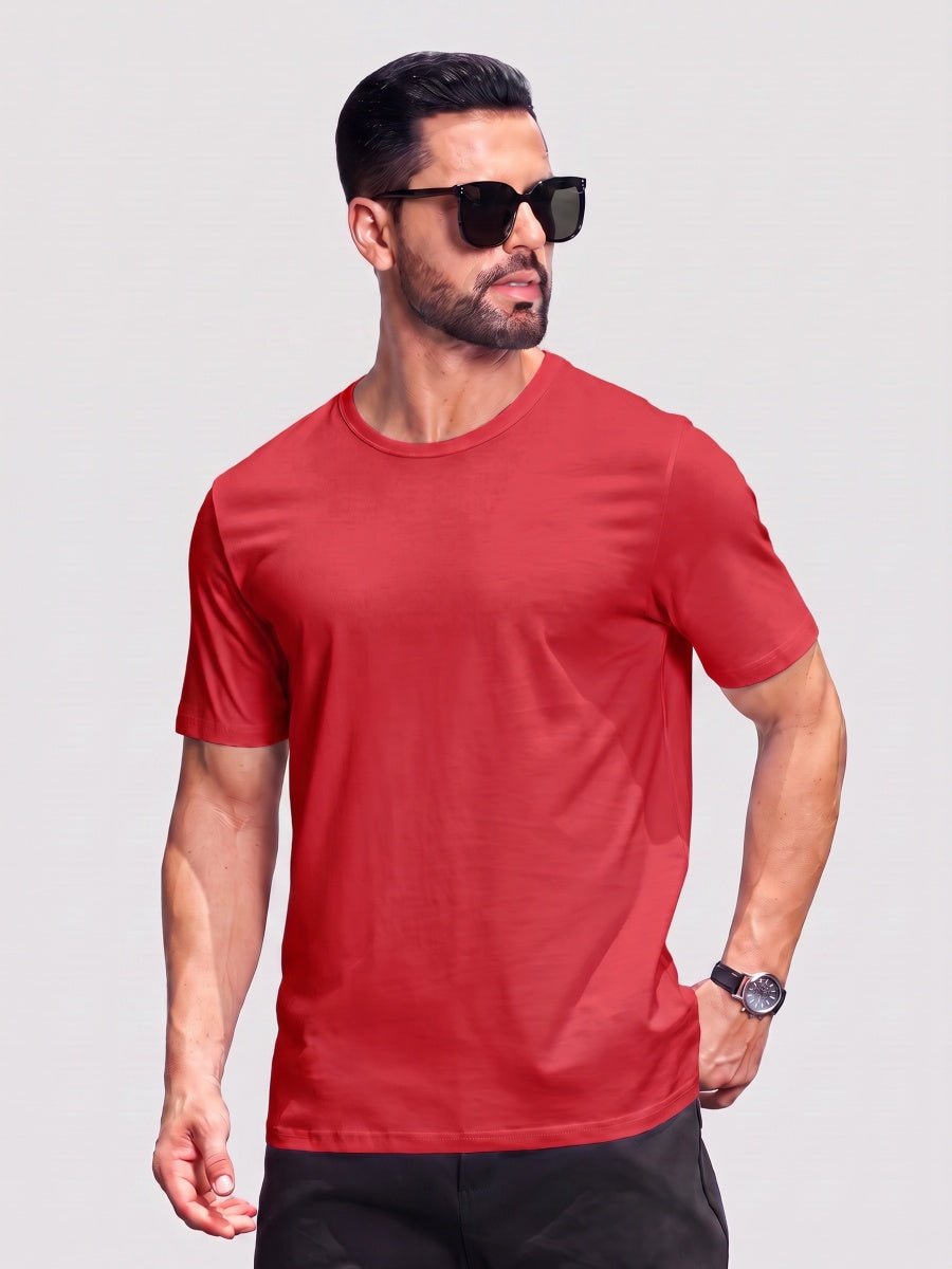 TACVASEN Tomato Red Men Plain Cotton Moisture Wicking Casual T-Shirts