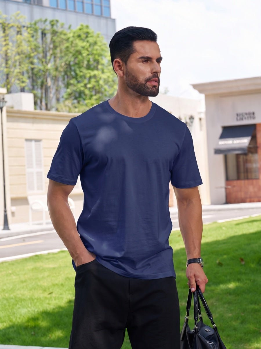 TACVASEN Navy Men Plain Cotton Moisture Wicking Casual T-Shirts