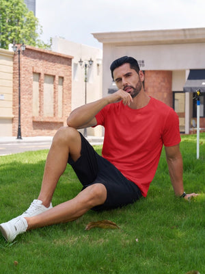 TACVASEN Tomato Red Men Plain Cotton Moisture Wicking Casual T-Shirts