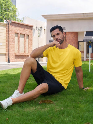 TACVASEN Yellow Men Plain Cotton Moisture Wicking Casual T-Shirts