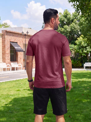 TACVASEN Wine Red Men Plain Cotton Moisture Wicking Casual T-Shirts