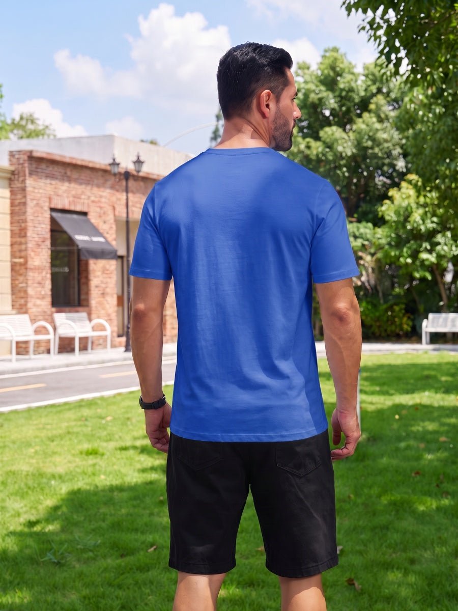 TACVASEN Bright Blue Men Plain Cotton Moisture Wicking Casual T-Shirts