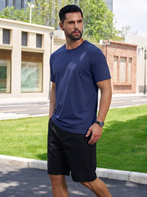 TACVASEN Navy Men Plain Cotton Moisture Wicking Casual T-Shirts