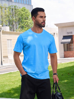 TACVASEN Azure Men Plain Cotton Moisture Wicking Casual T-Shirts