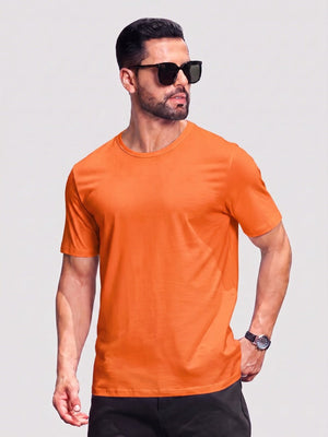TACVASEN Orange Men Plain Cotton Moisture Wicking Casual T-Shirts