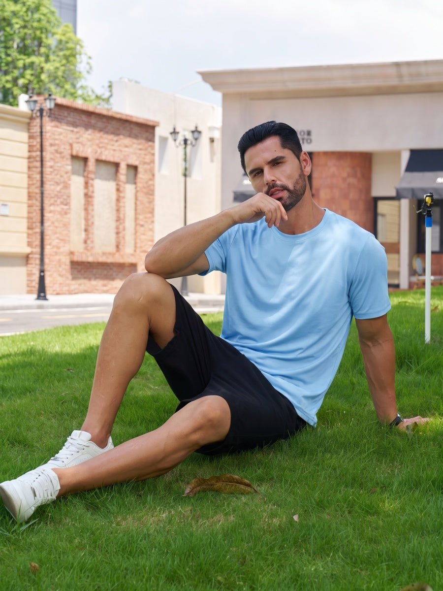 TACVASEN Waterfall Blue Men Plain Cotton Moisture Wicking Casual T-Shirts
